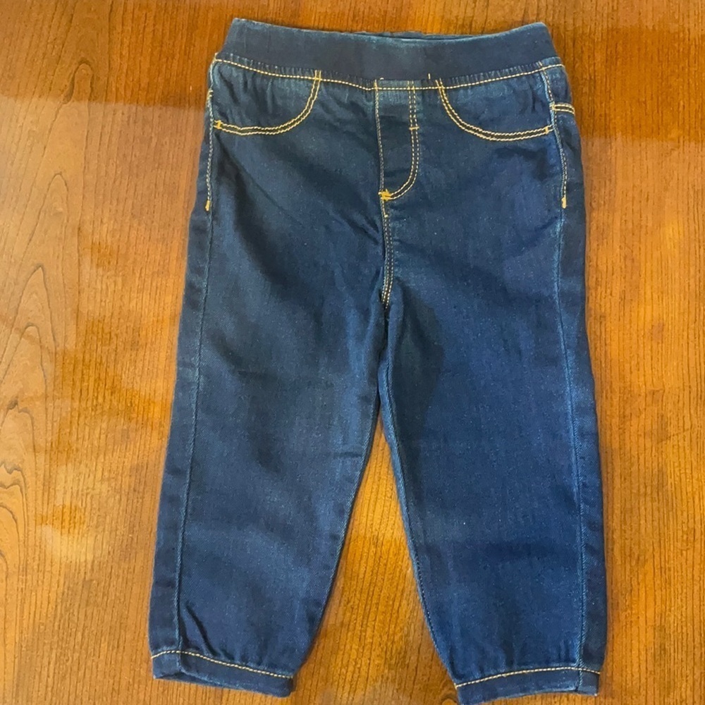 NWOT JOE FRESH BABY unisex pull on STRETCH JEANS Dark denim size 12-18 months